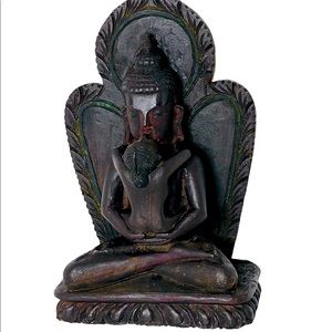 Vintage Wood Buddha Statue Yab Yum Shakti Embrace Tantra 12’’ Tall
